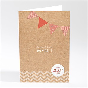 Menu baptême kraft banderole