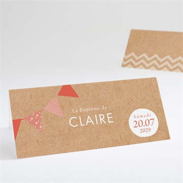 Marque-place baptême kraft banderole