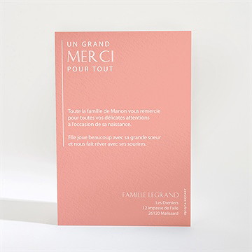 Remerciement naissance sobre et chic - Dos de la carte