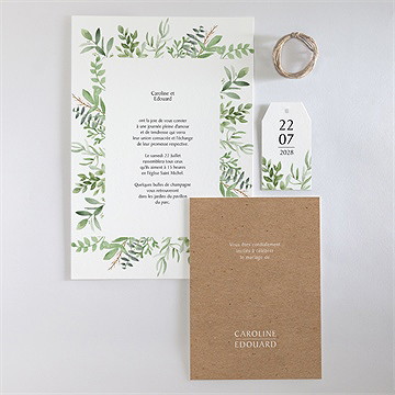 Faire-part mariage feuillage d'été - Vue d'ensemble recto
