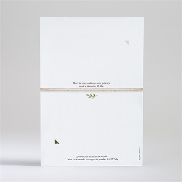 Faire-part mariage feuillage d'été - Dos du faire-part