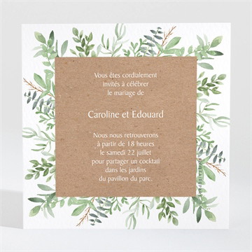 Carton d'invitation mariage feuillage d'été pochette