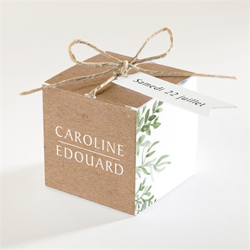 Boîte de dragées mariage feuillage d'été pochette