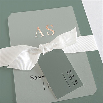 Faire-part mariage vert laurier - Détail du faire-part