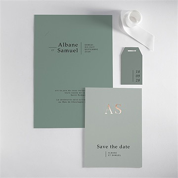 Faire-part mariage vert laurier - Vue d'ensemble