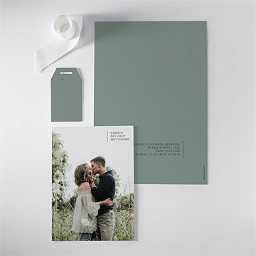 Faire-part mariage vert laurier - Vue d'ensemble verso