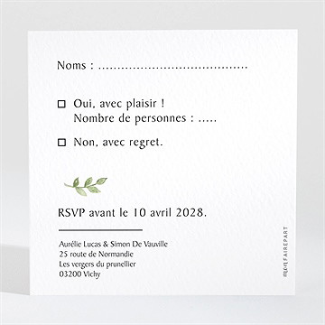 Carton réponse mariage fougères - Dos du carton