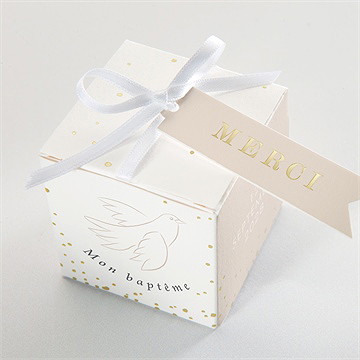 Boîte de dragées baptême initiales d'or - Dessus de la boîte