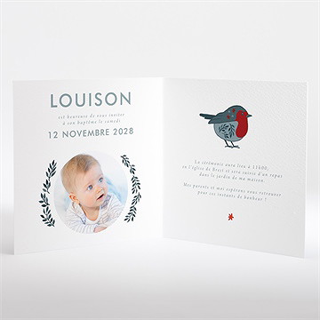 Faire-part de baptême fleurs en gravure - Intérieur du faire-part