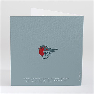 Faire-part de baptême fleurs en gravure - Dos du faire-part