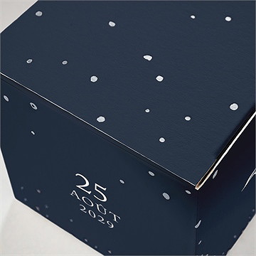 Boîte de dragées mariage bleu minéral - Détail de la boîte