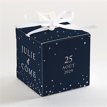 Boîte de dragées mariage bleu minéral - Dos de la boîte