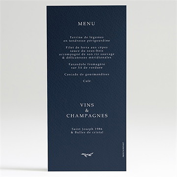 Menu mariage bleu minéral - Dos du menu