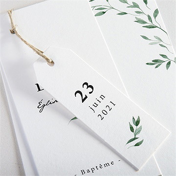 Faire-part de baptême décoration végétale - Détail du faire-part