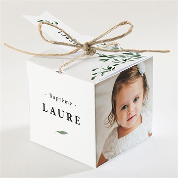 Boîte de dragées baptême décoration végétale - Dos de la boîte