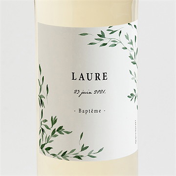 Etiquette de bouteille baptême décoration végétale