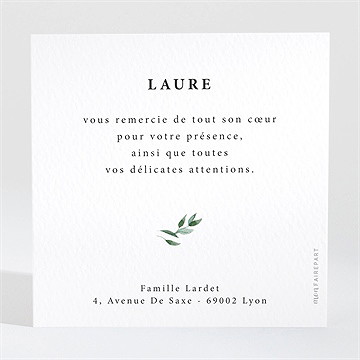 Remerciement baptême décoration végétale - Dos de la carte