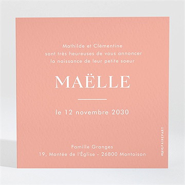 Faire-part naissance simple incrustation - Dos du faire-part