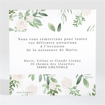 Remerciement naissance design végétal - Dos de la carte