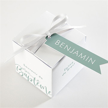 Boîte de dragées baptême jeu de mots - Dessus de la boîte