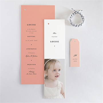 Faire-part de baptême millefeuille de rose - Vue d'ensemble