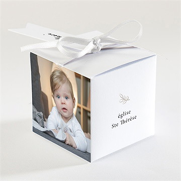 Boîte de dragées baptême photos miniatures - Dos de la boîte