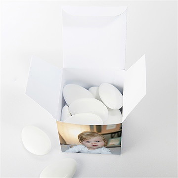 Boîte de dragées baptême photos miniatures - Intérieur de la boîte