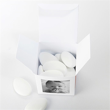 Boîte de dragées baptême colombe cuivrée - Intérieur de la boîte