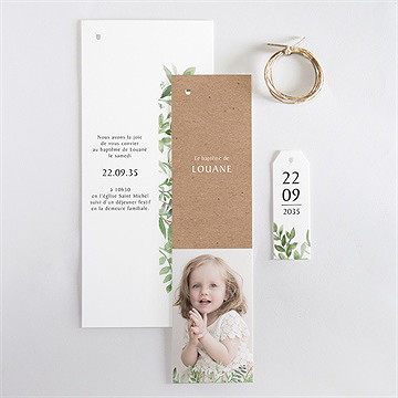 Faire-part de baptême kraft végétal - Vue d'ensemble