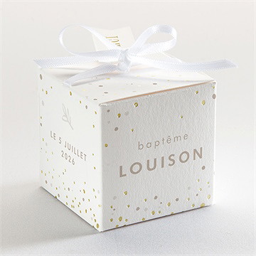 Boîte de dragées baptême envolée minimaliste - Dos de la boîte