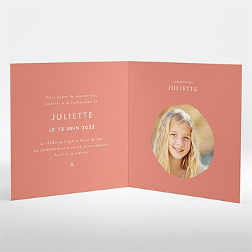 Faire-part communion colombe dorée - Intérieur du faire-part