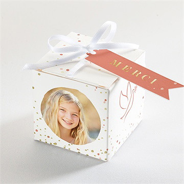 Boîte de dragées communion colombe dorée dorure