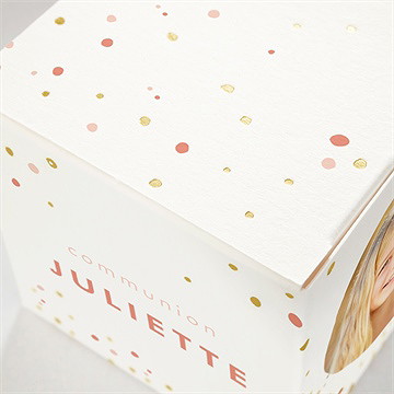 Boîte de dragées communion colombe dorée dorure - Détail de la boîte