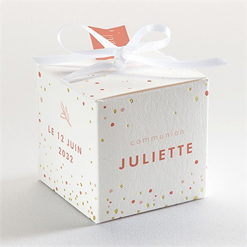 Boîte de dragées communion colombe dorée dorure - Dos de la boîte