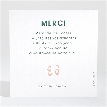 Remerciement naissance jolie tenue fille - Dos de la carte