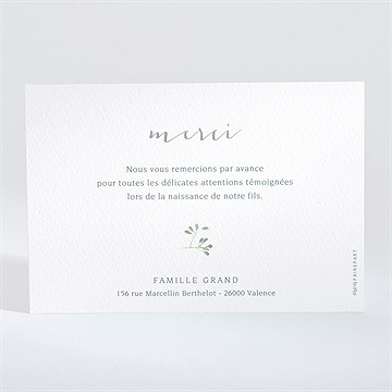 Remerciement naissance feuillage à l'aquarelle - Dos de la carte