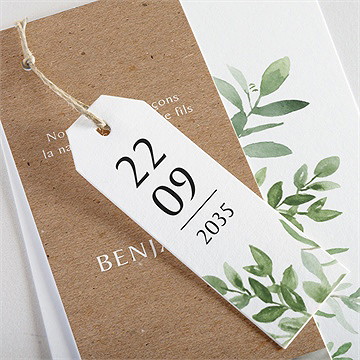 Faire-part naissance kraft et végétation - Détail du faire-part