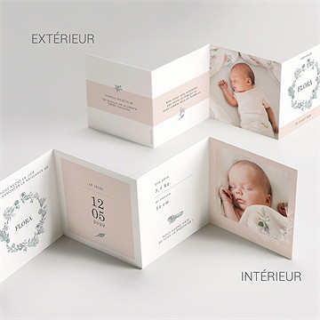 Faire-part naissance couronne et poudre - Vue d'ensemble