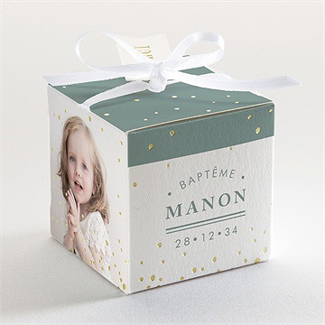 Boîte de dragées baptême annonce en or - Dos de la boîte