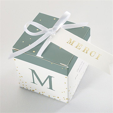 Boîte de dragées baptême annonce en or - Dessus de la boîte