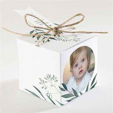 Boîte de dragées baptême jolie annonce champêtre - Dos de la boîte