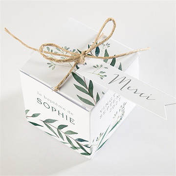 Boîte de dragées baptême jolie annonce champêtre - Dessus de la boîte