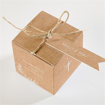 Boîte de dragées baptême gravure sur kraft - Dessus de la boîte