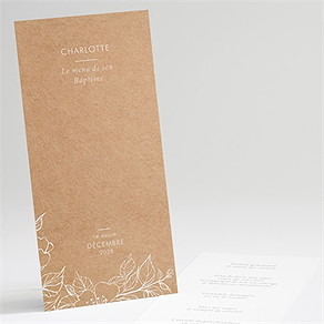 Menu baptême gravure sur kraft