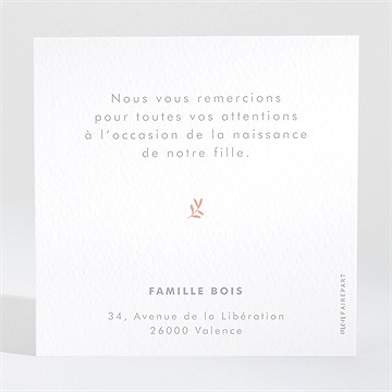 Remerciement naissance tout en relief - Dos de la carte