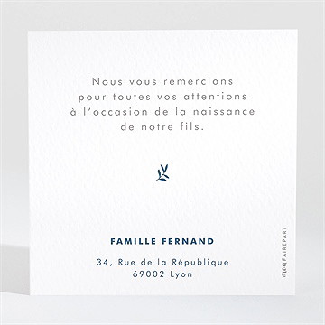 Remerciement naissance couronne en relief - Dos de la carte