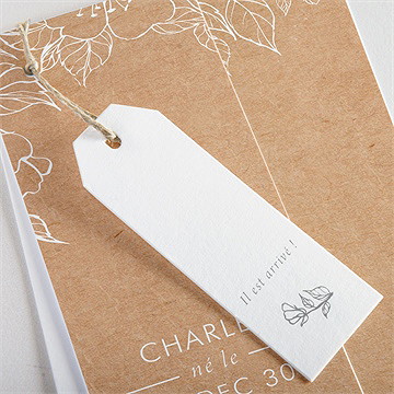 Faire-part naissance jolie gravure blanche - Détail du faire-part