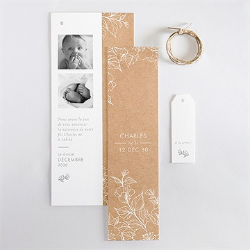 Faire-part naissance jolie gravure blanche - Vue d'ensemble