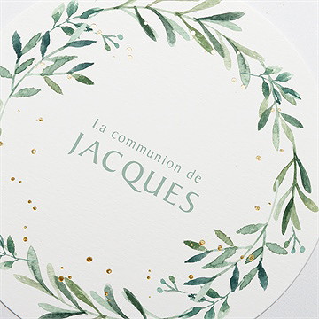 Faire-part communion végétal et dorure - Détail du faire-part