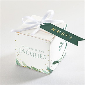 Boîte de dragées communion végétal et dorure